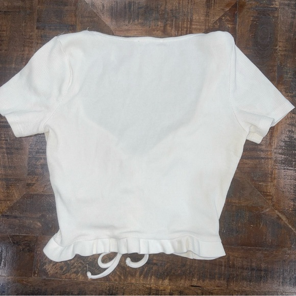 Zara White Ribbed Ruched Front Sweetheart Peplum Crop Top Women's Small S - Picture 3 of 6